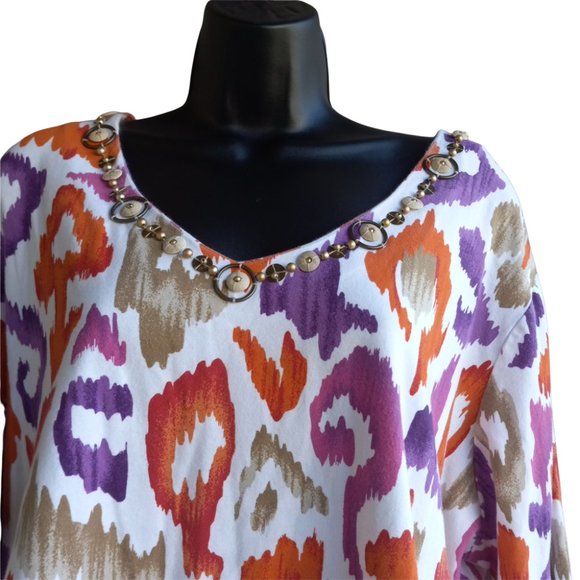 Ruby Rd. Plus Size Embellished Floral Print Cotton Top Size 3X